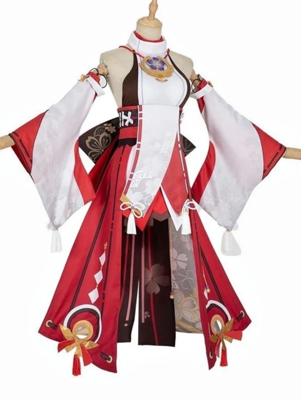 Genshin Impact Yoimiya Cosplay Costume Red & White Floral Set